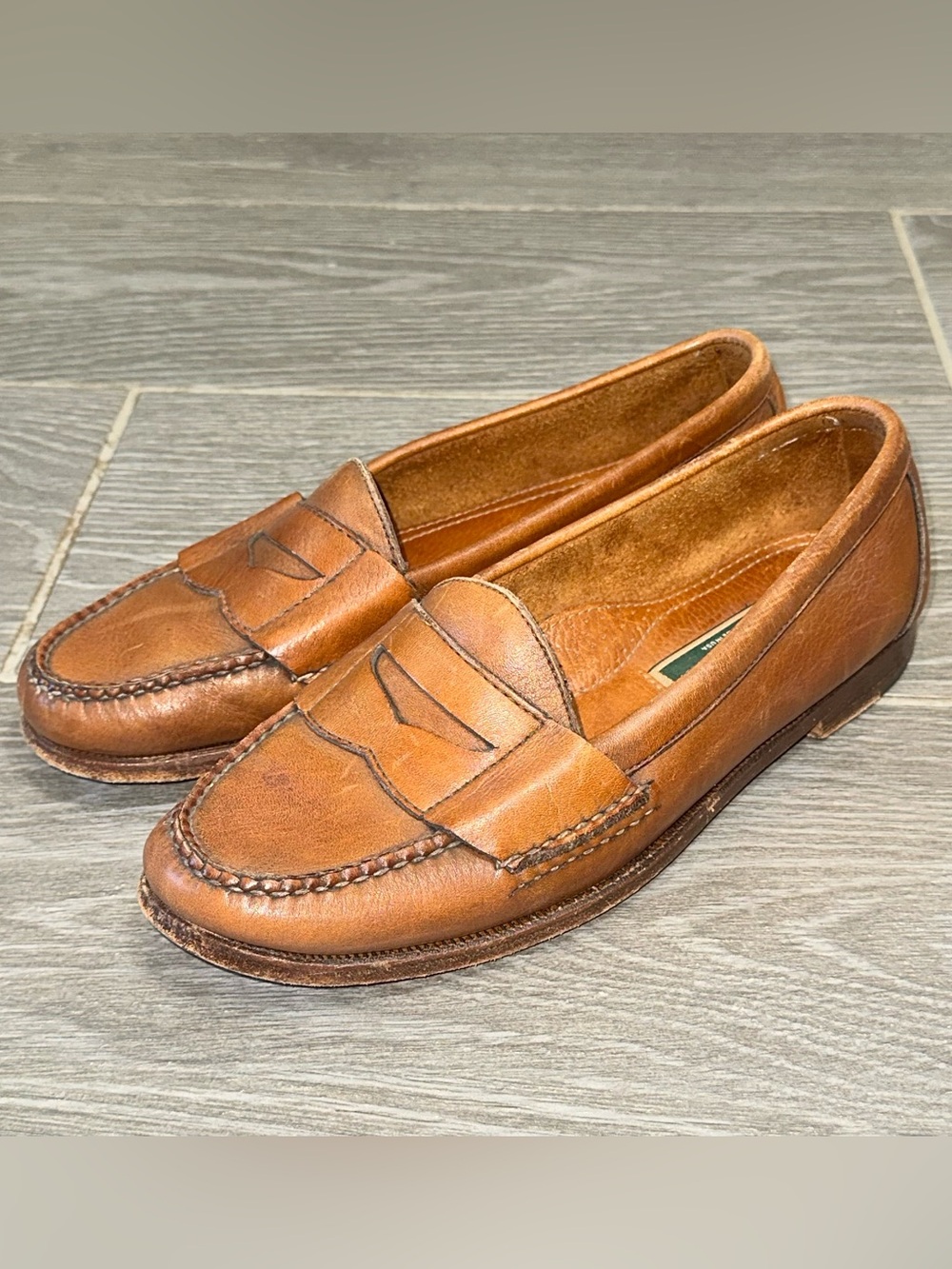 Cole Haan Green Label Pinch Penny Loafers Mens 10 Tan Leather Hand Sewn Vintage